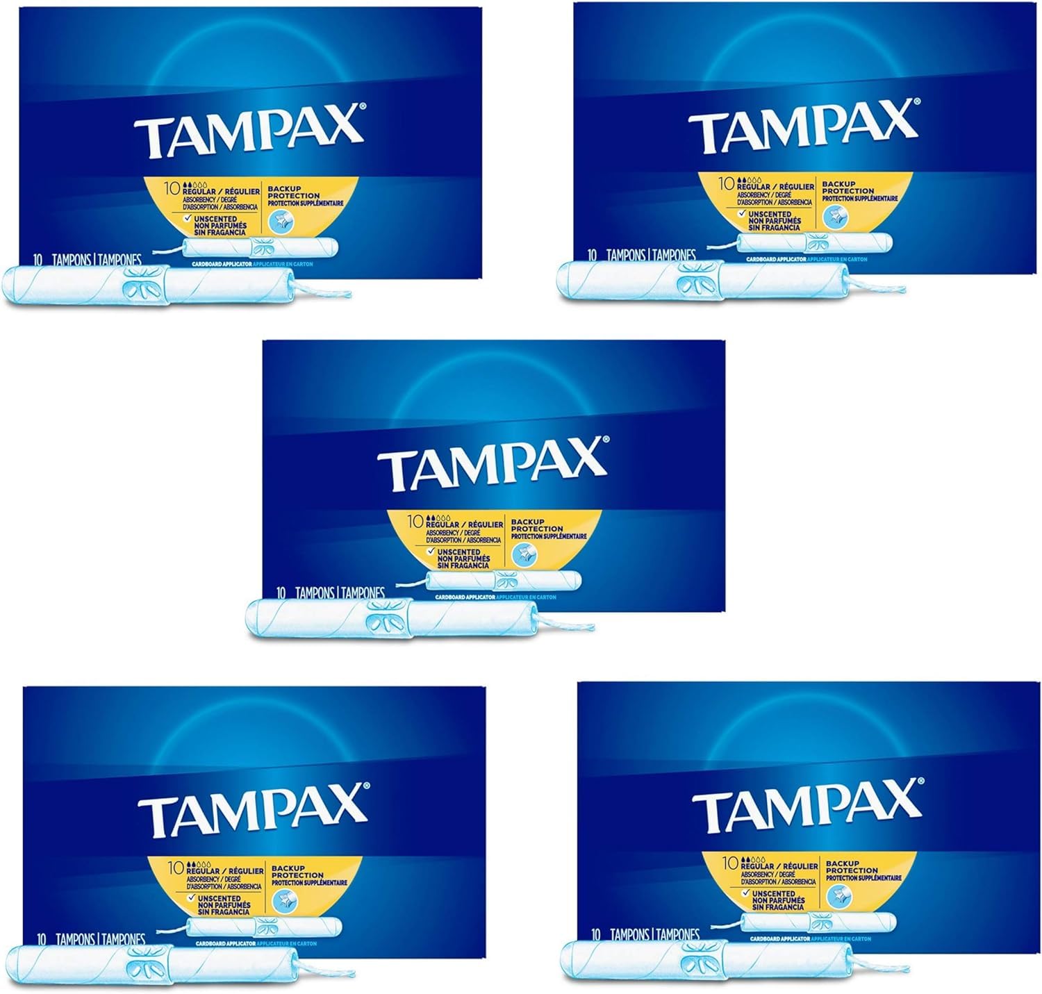 Tampax frente del empaque mostrando diseño y cantidad útil