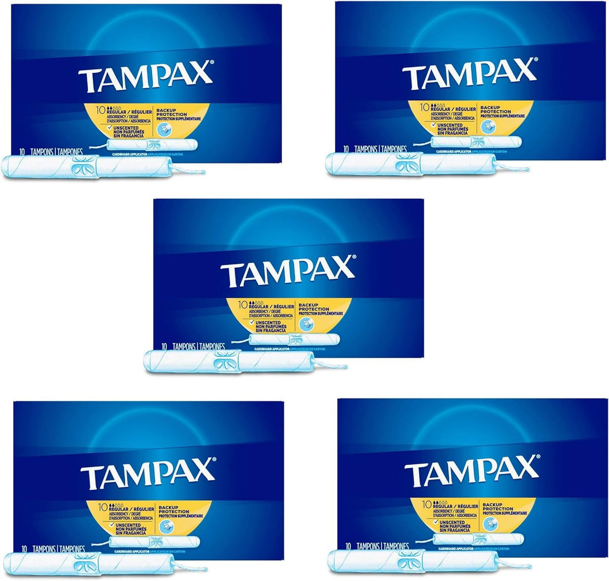 Tampax frente del empaque mostrando diseño y cantidad útil