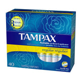 Tampax vista frontal del paquete, ofrece protección diaria y fijación estable
