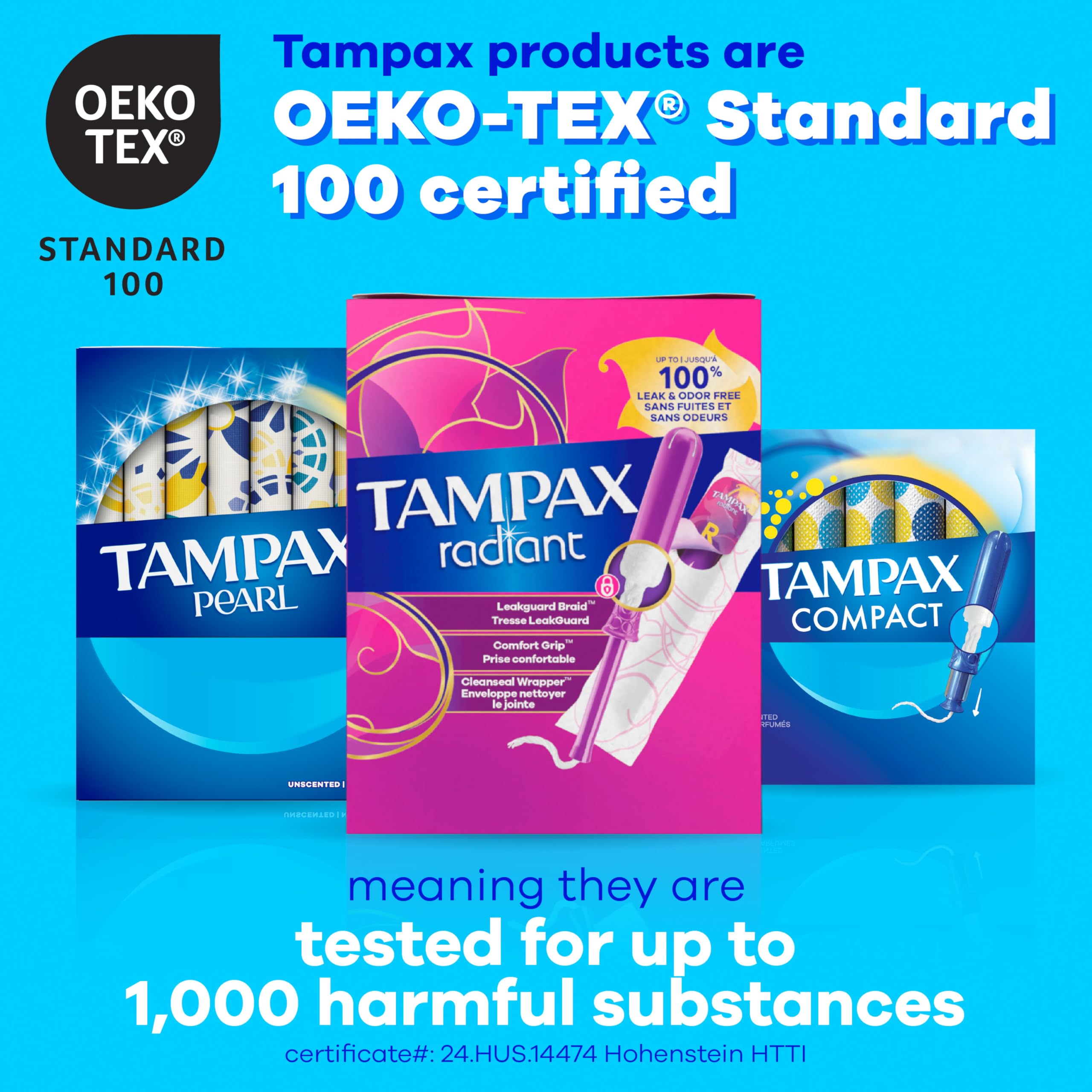 Tampax caja abierta con tampones visibles lista para uso prolongado
