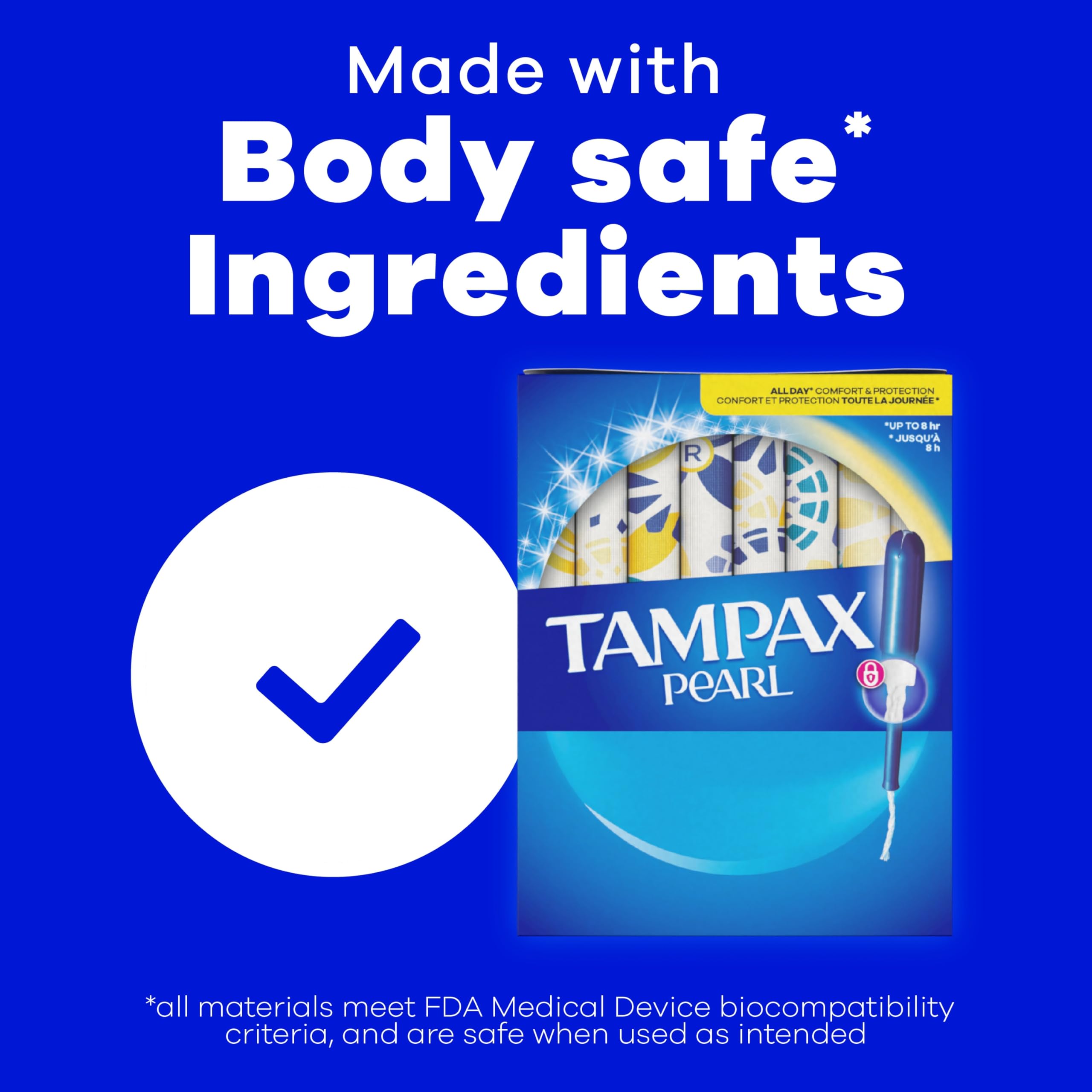 Tampax Pearl etiqueta OEKO-TEX que comunica control de sustancias
