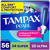 Tampax Pearl frente del empaque mostrando el multipack y cantidad para comodidad prolongada