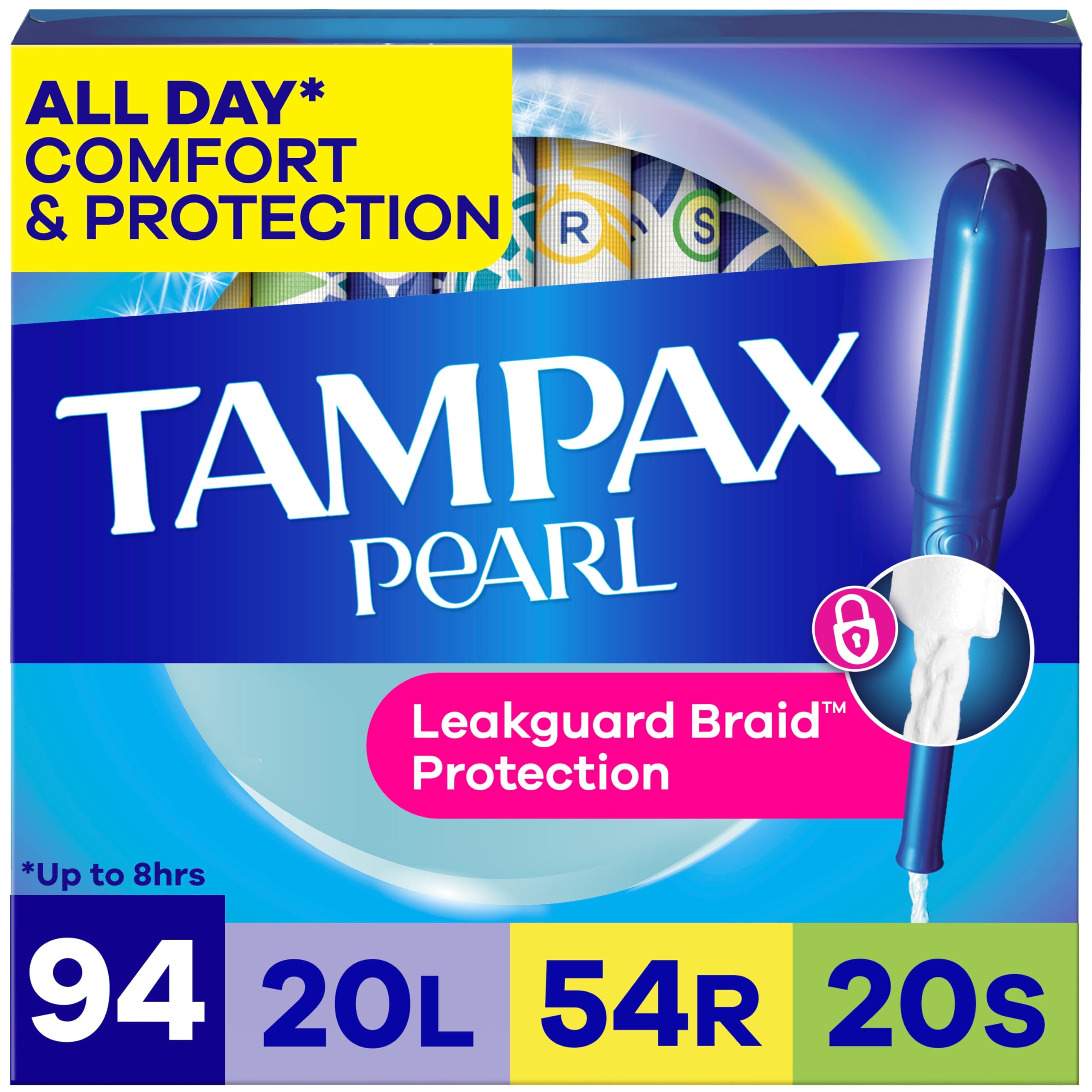 Tampax Pearl frontal del multipack mostrando cantidad y absorciones