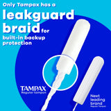Tampax Pearl primer plano de la trenza LeakGuard que ayuda a reducir fugas
