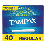 Tampax presentación frontal mostrando caja y cantidad, protección confiable