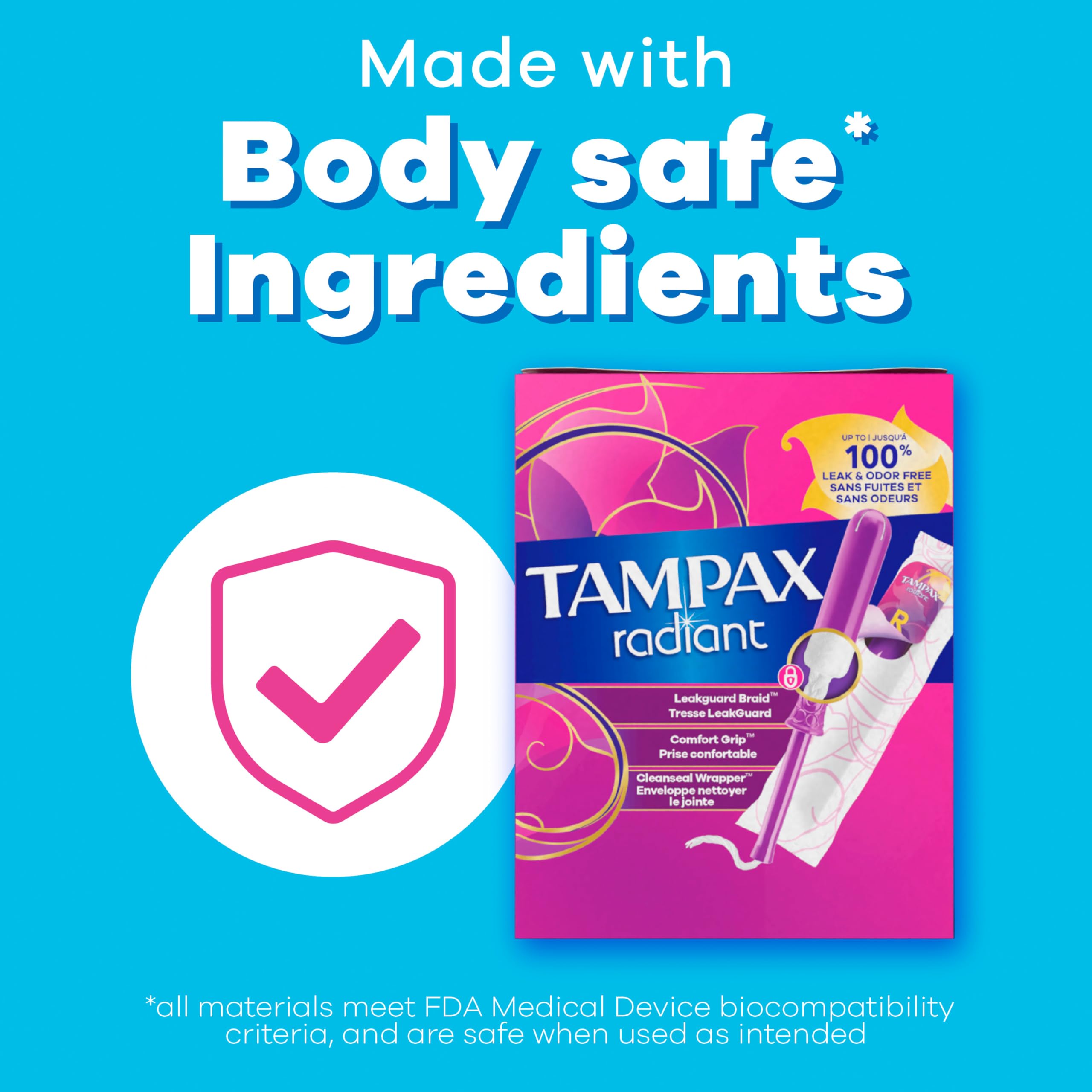 Tampax Radiant etiquetas de absorbencia para elegir correctamente