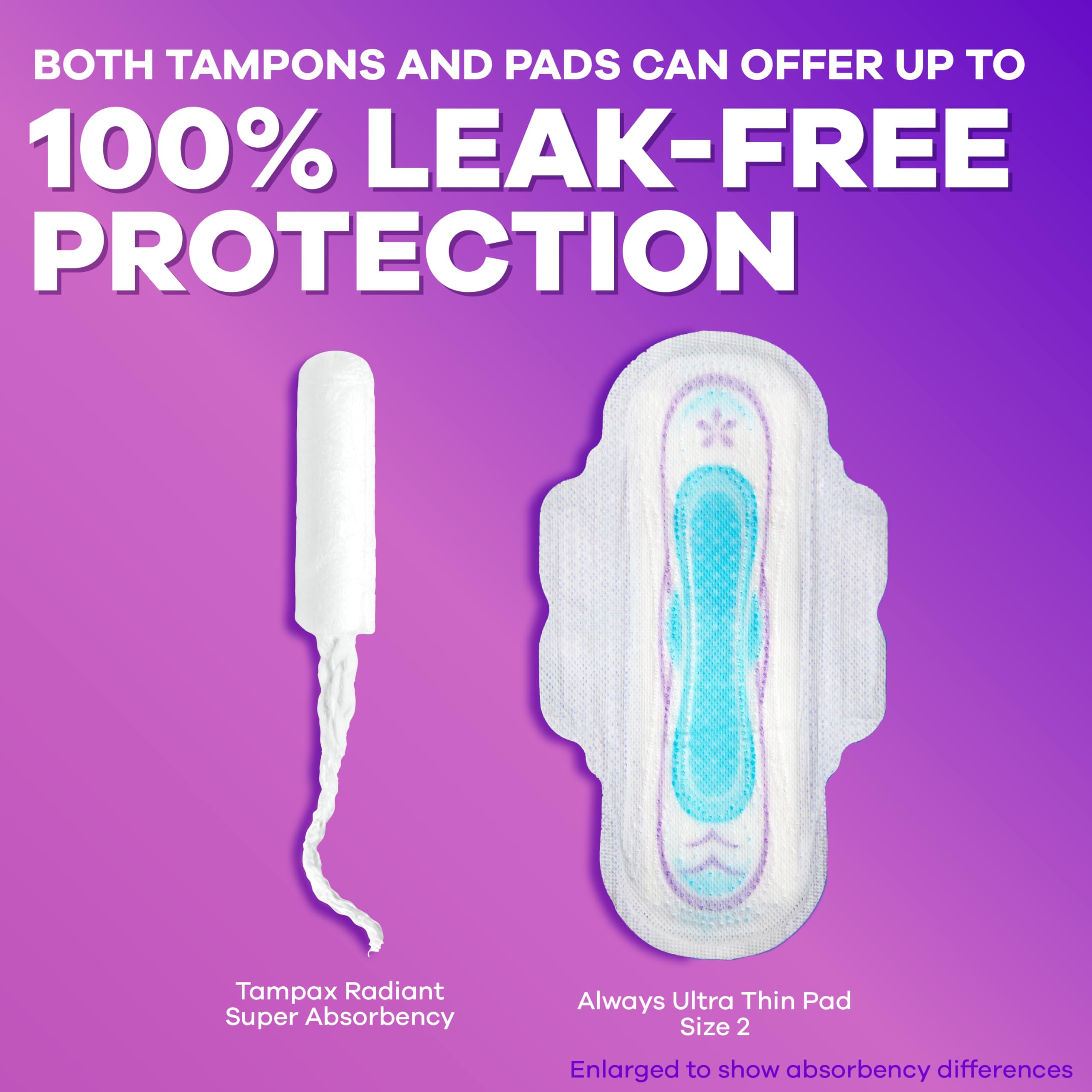 Tampax Radiant muestra tamaño real comparado con mano humana