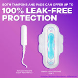 Tampax Radiant muestra tamaño real comparado con mano humana