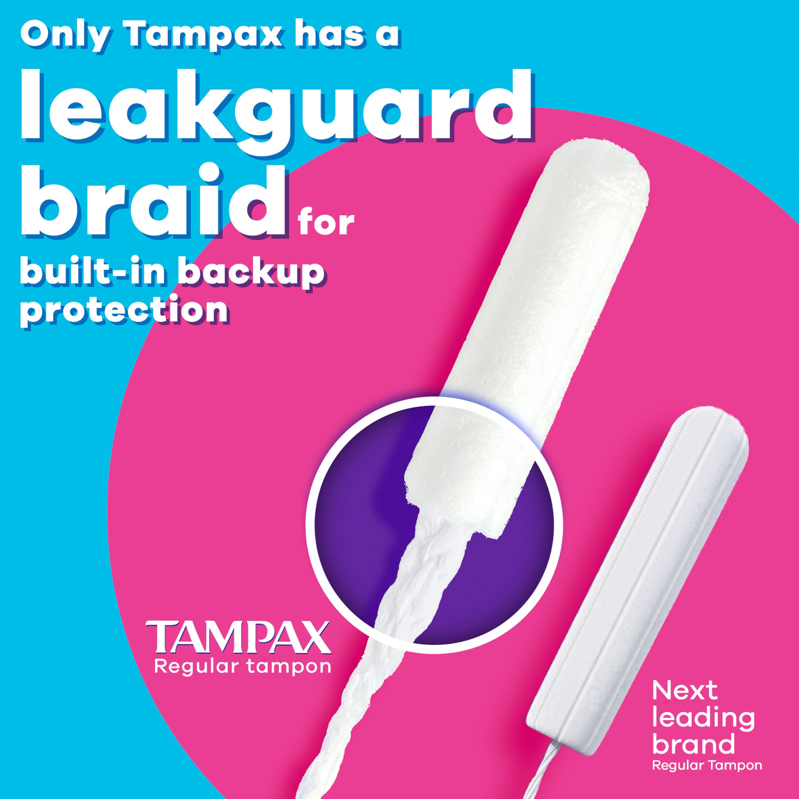 Tampax Radiant detalle de la trenza LeakGuard para mayor protección