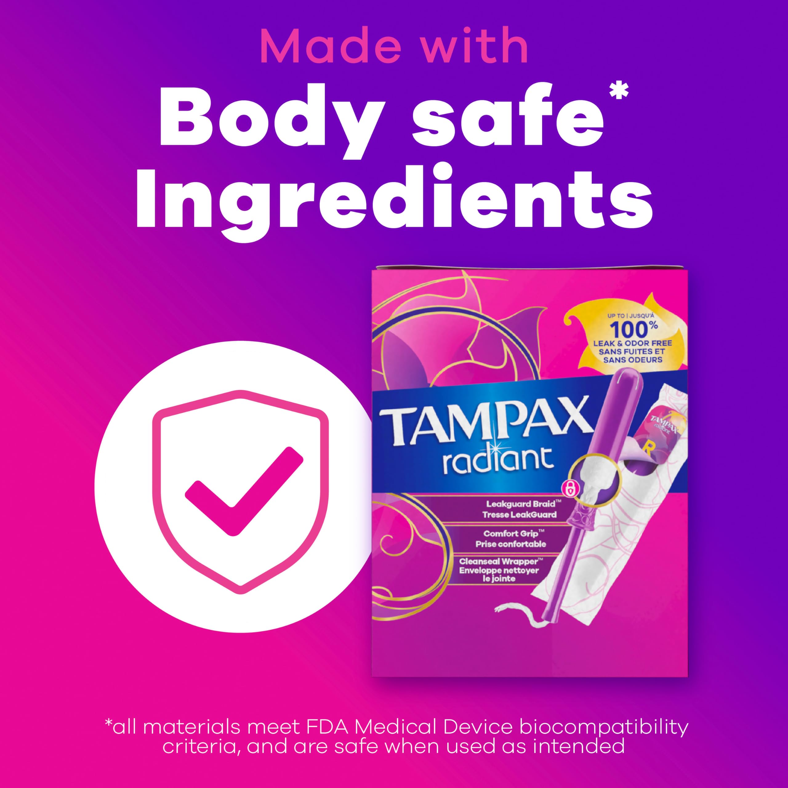Tampax Radiant demostración de inserción correcta y manejo seguro