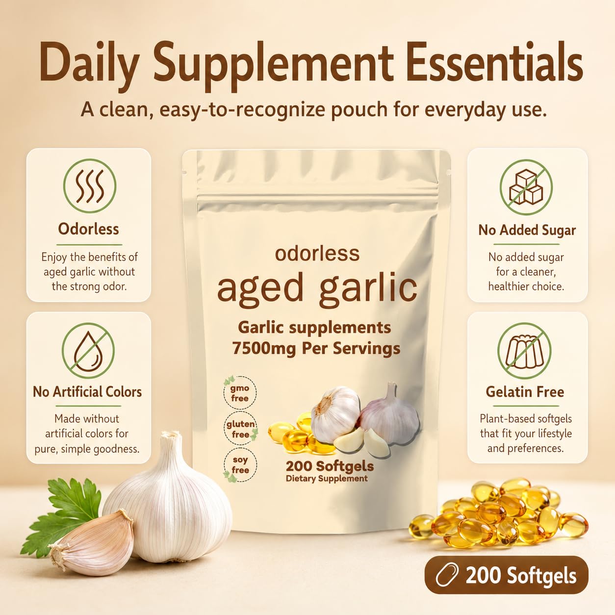 TANSPRESSO etiqueta de ingredientes destacando ajo envejecido y fórmula limpia