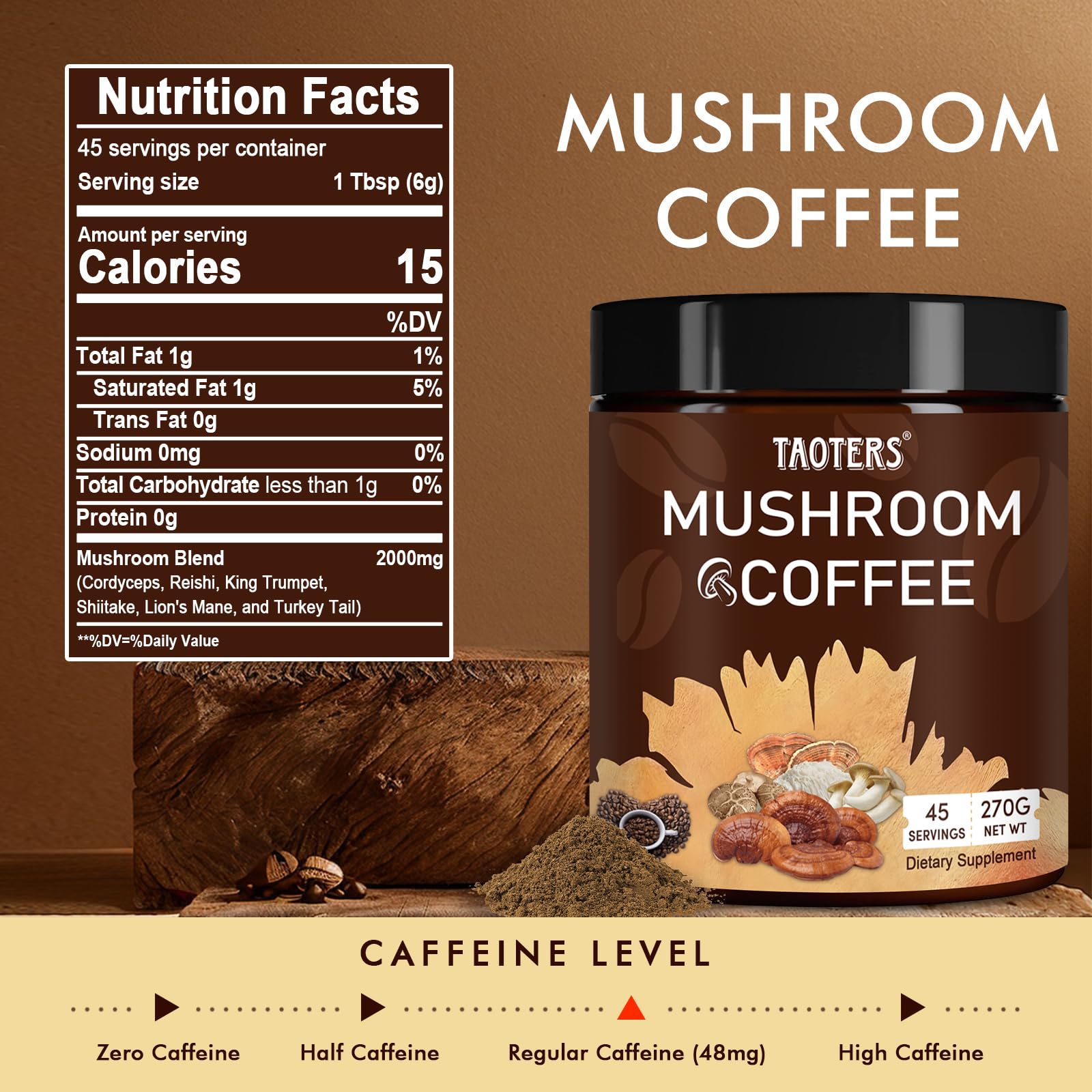 TAOTERS polvo cremoso de mezcla de café y hongos listo para disolver