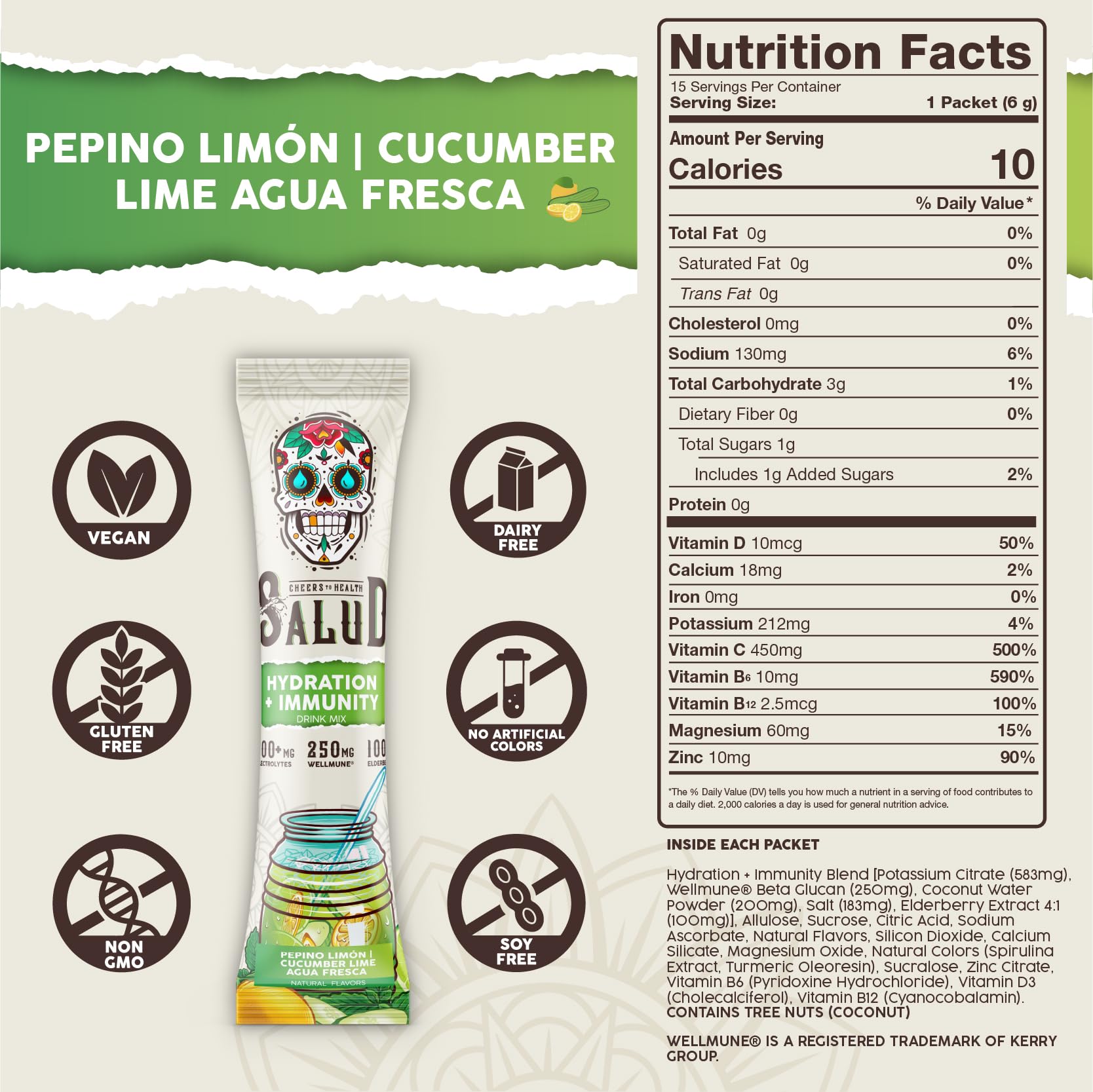 Taste Salud bebida preparada en vaso mostrando color pepino lima refrescante
