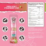 Taste Salud bebida servida en vaso con color fresa-kiwi, hidratación rápida