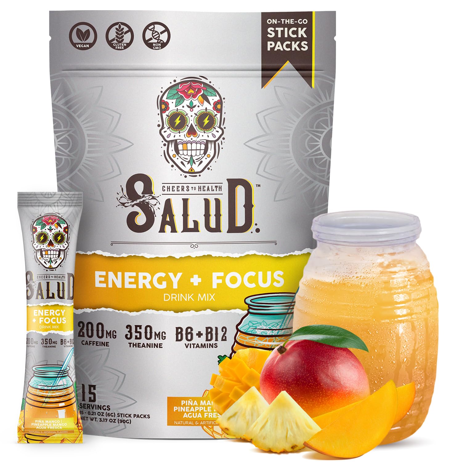 Taste Salud frente del empaque mostrando 15 sobres y beneficios clave