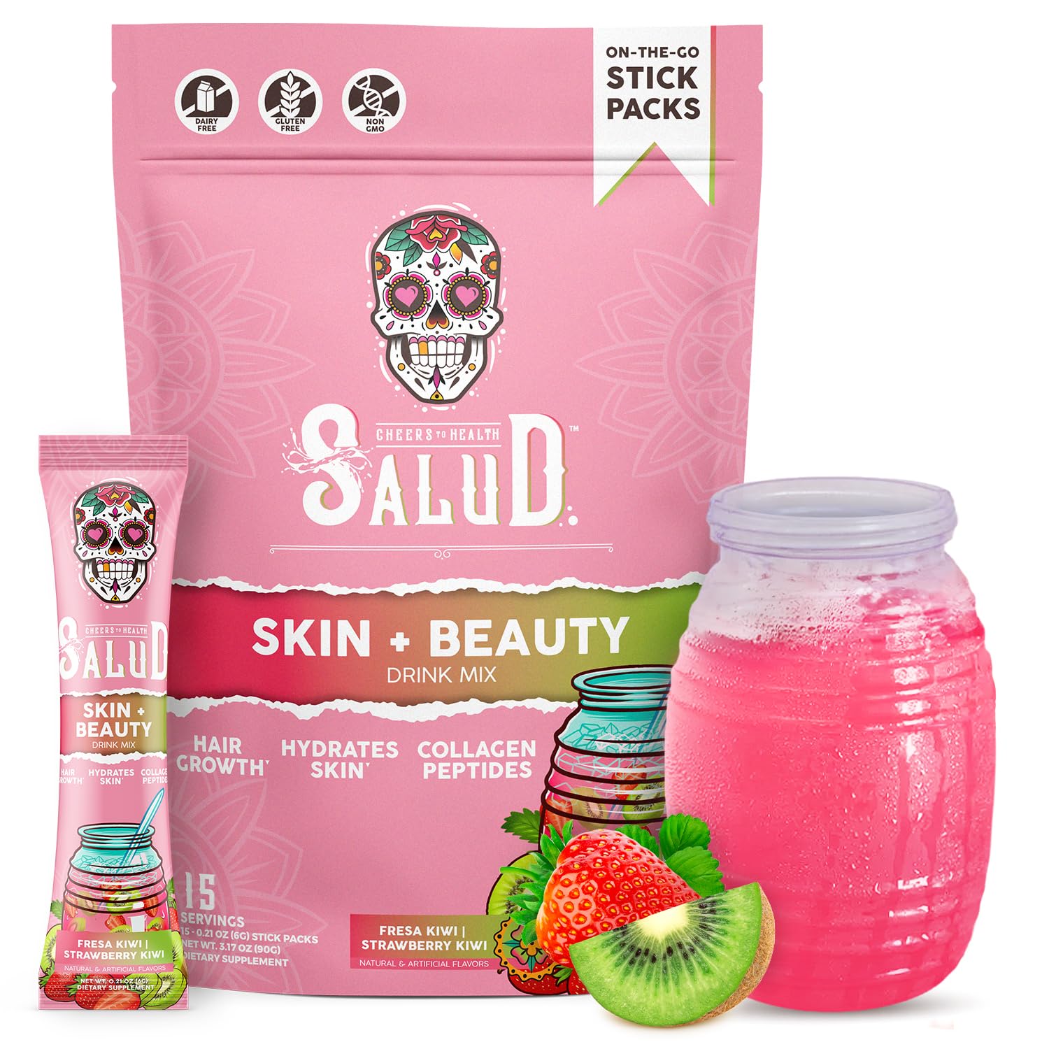 Taste Salud frente del paquete mostrando 15 sobres y beneficios visibles