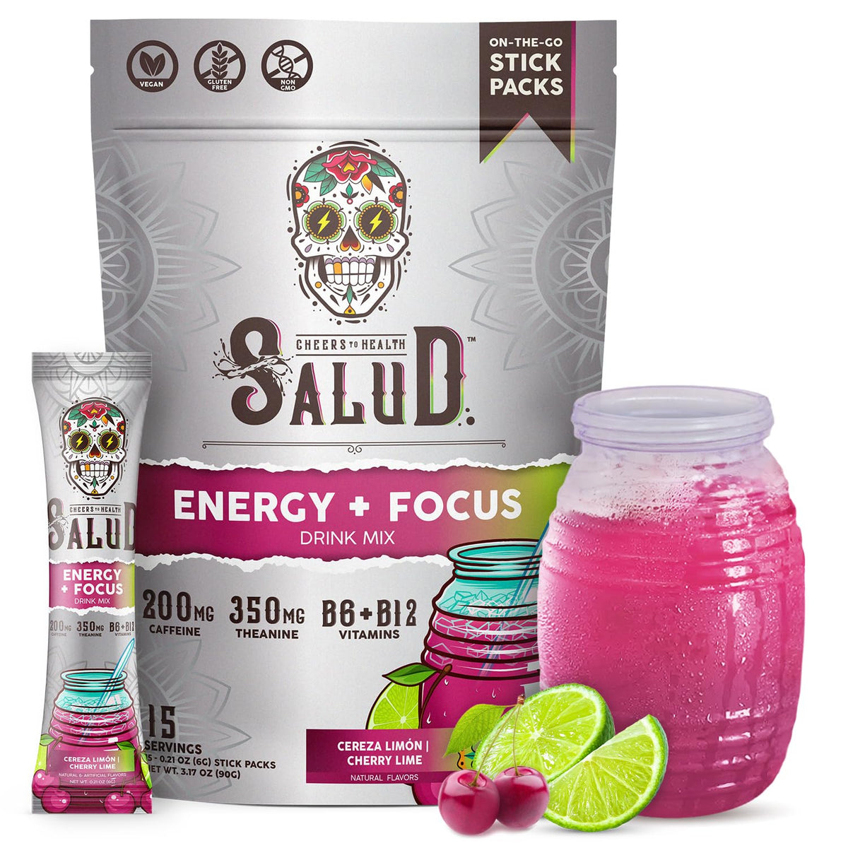 Taste Salud frontal del paquete Cherry Lime mostrando diseño y conveniencia