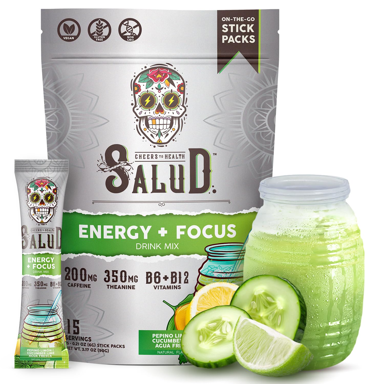Taste Salud vista frontal del empaque mostrando sobres y beneficios rápidos