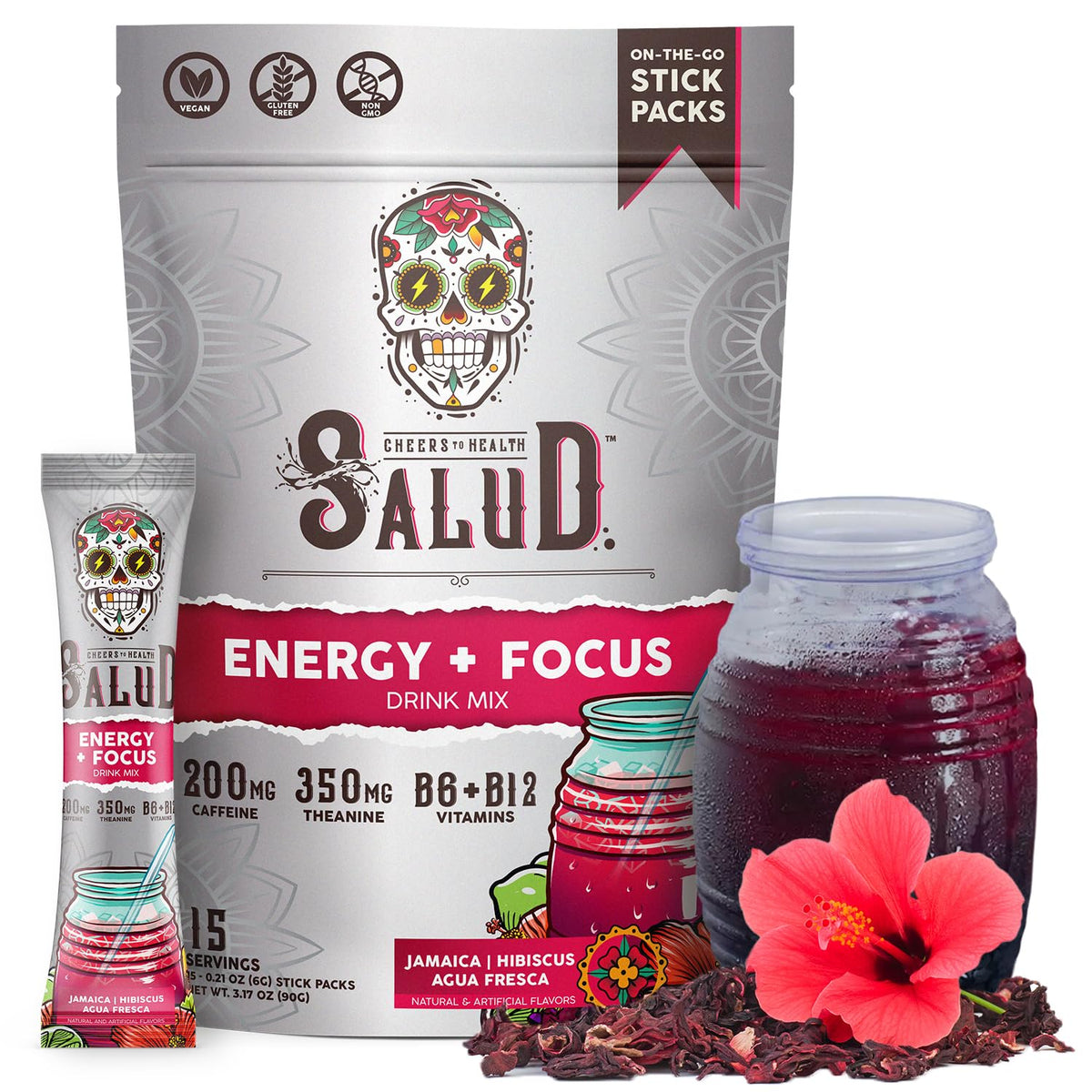 Taste Salud envase frontal sabor jamaica mostrando presentación clara y portable