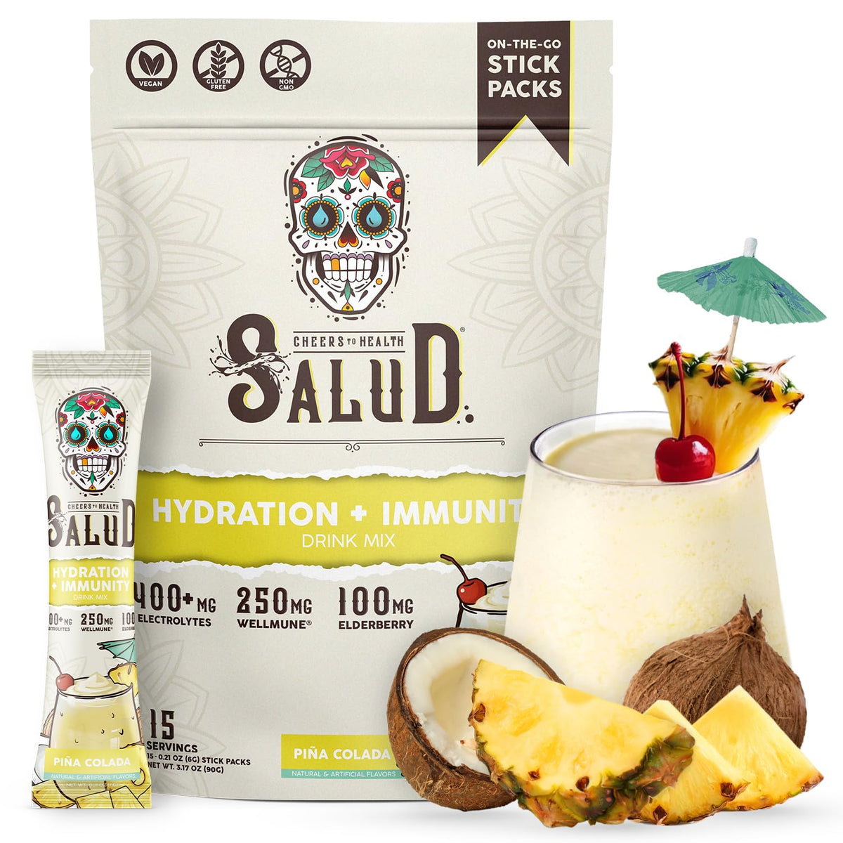Taste Salud envase frontal con sobres, muestra clara y portableidad