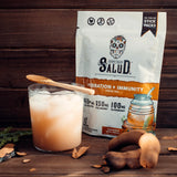 Taste Salud caja abierta mostrando 15 porciones, control de dosis