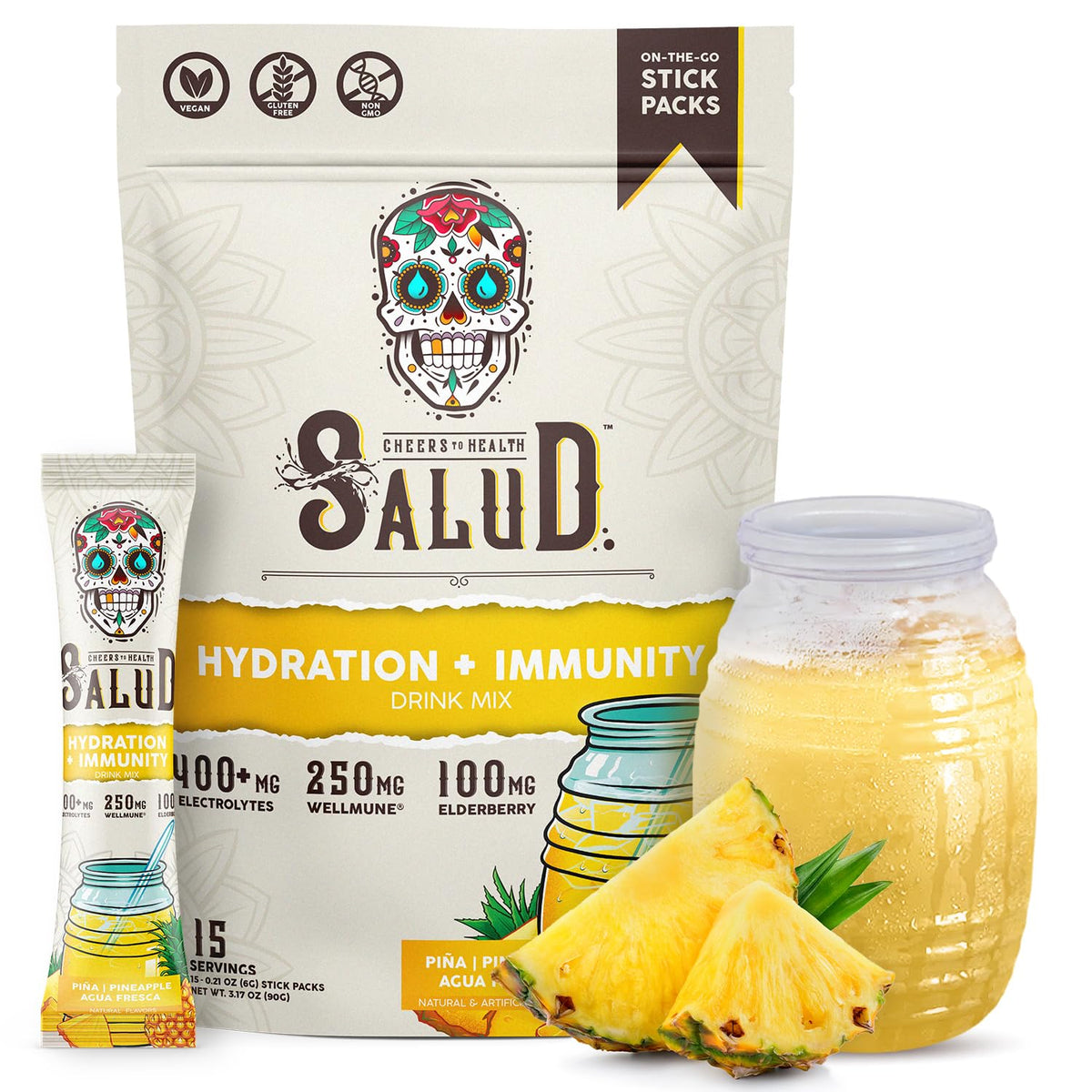 Taste Salud sobre frontal piña mostrando diseño y beneficio hidratante