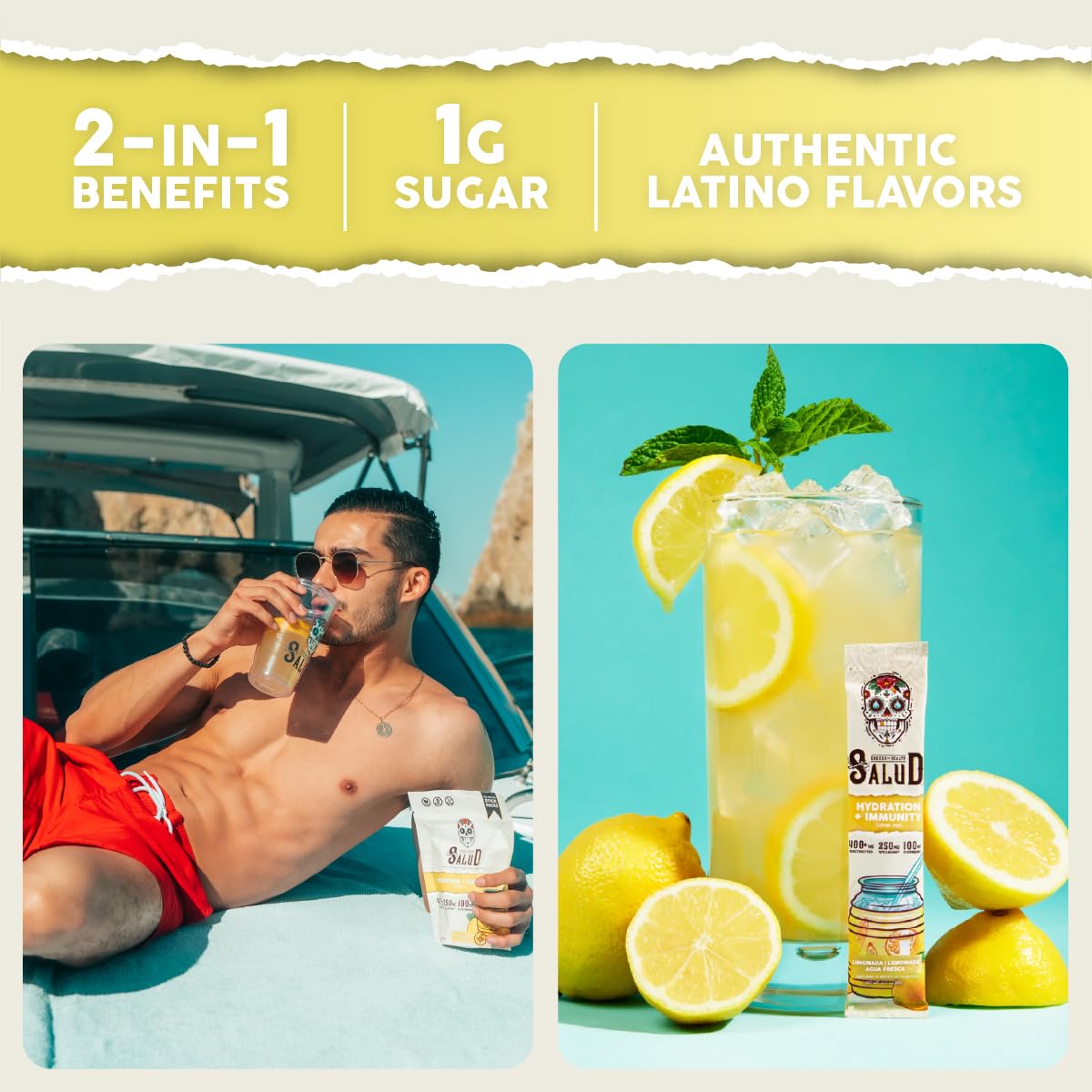 Taste Salud sobre abierto con polvo listo para disolver y preparación rápida