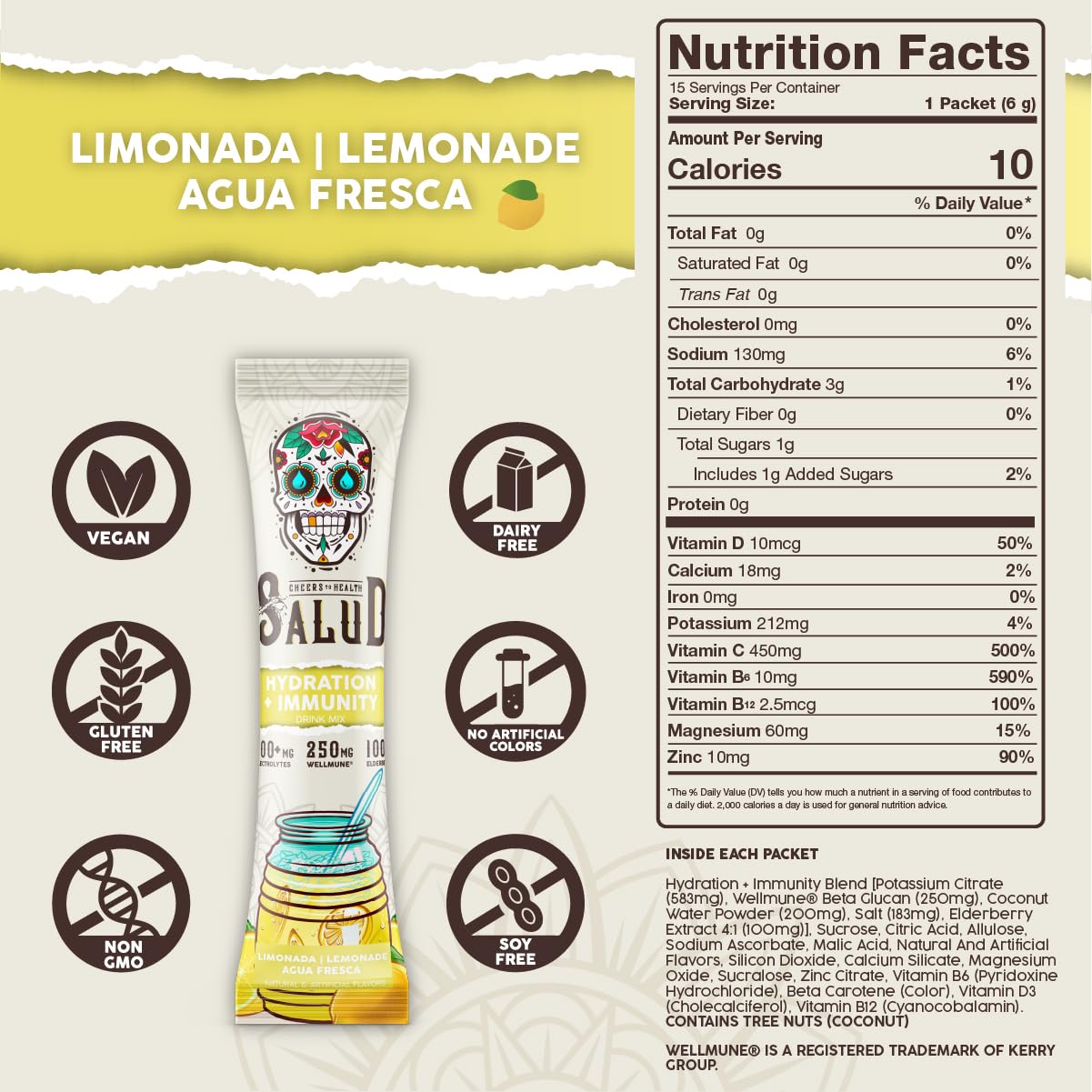 Taste Salud primer plano del polvo destacando textura fina y disolución fácil