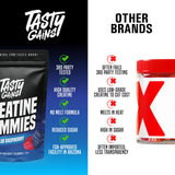 TASTY GAINS comparación de tamaño junto a una moneda para apreciar escala real