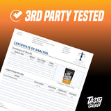 TASTY GAINS etiqueta nutricional visible para transparencia y control de dosis