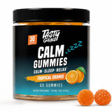 TASTY GAINS frasco delante mostrando 60 gominolas y beneficio de conveniencia