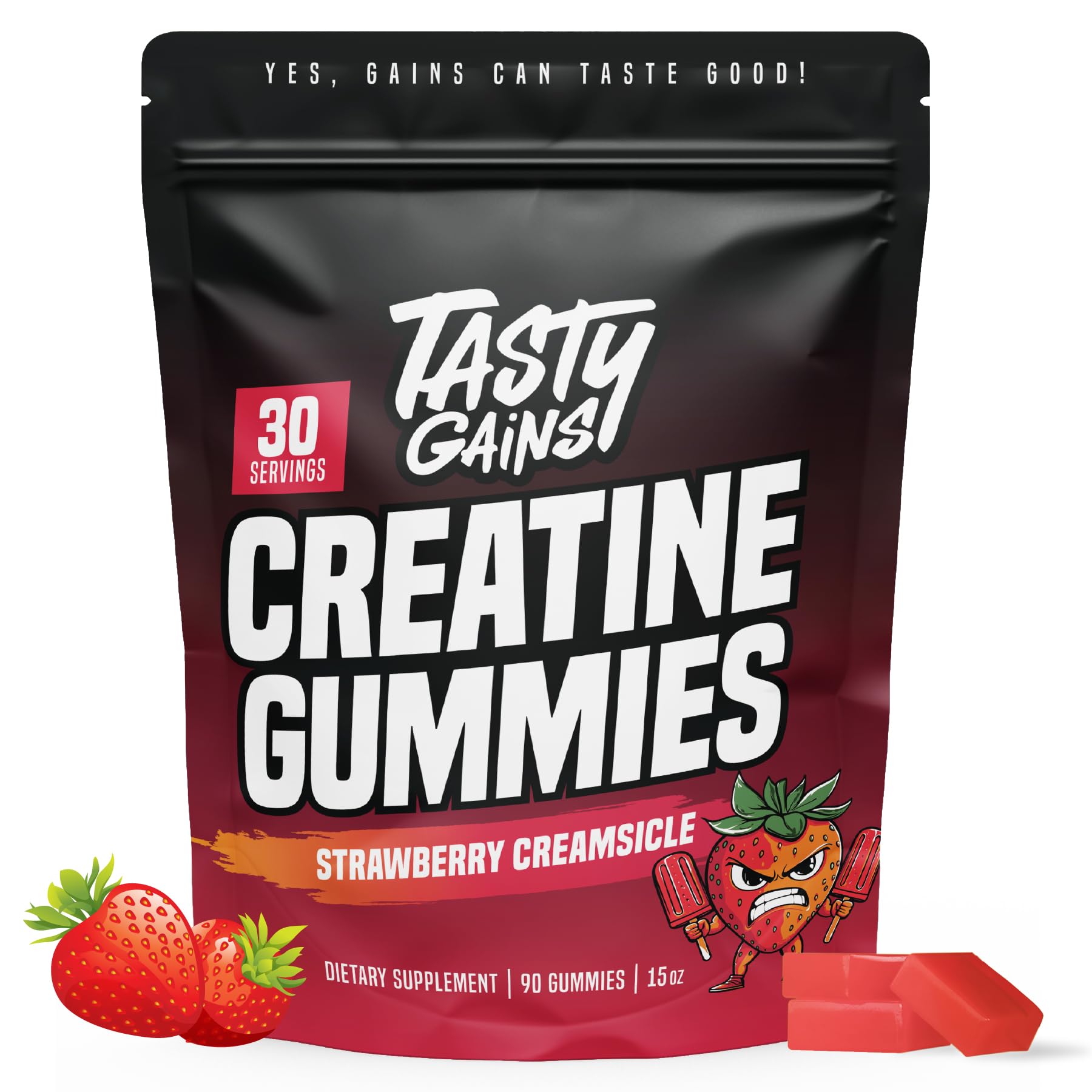 TASTY GAINS frente del envase mostrando sabor y peso 90g