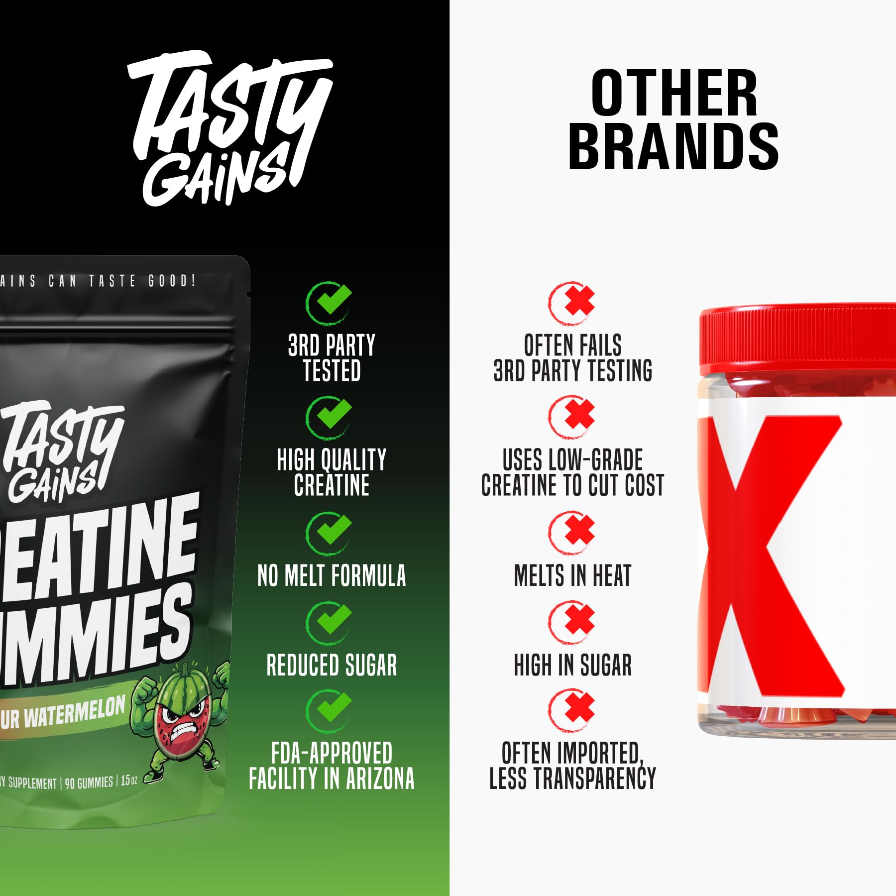 TASTY GAINS gominolas dentro del envase abiertas, formato práctico y portátil