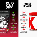 TASTY GAINS gominolas cerca de pesas representando uso en entrenamiento