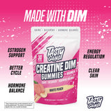 TASTY GAINS gomita en primer plano mostrando textura y sabor durazno