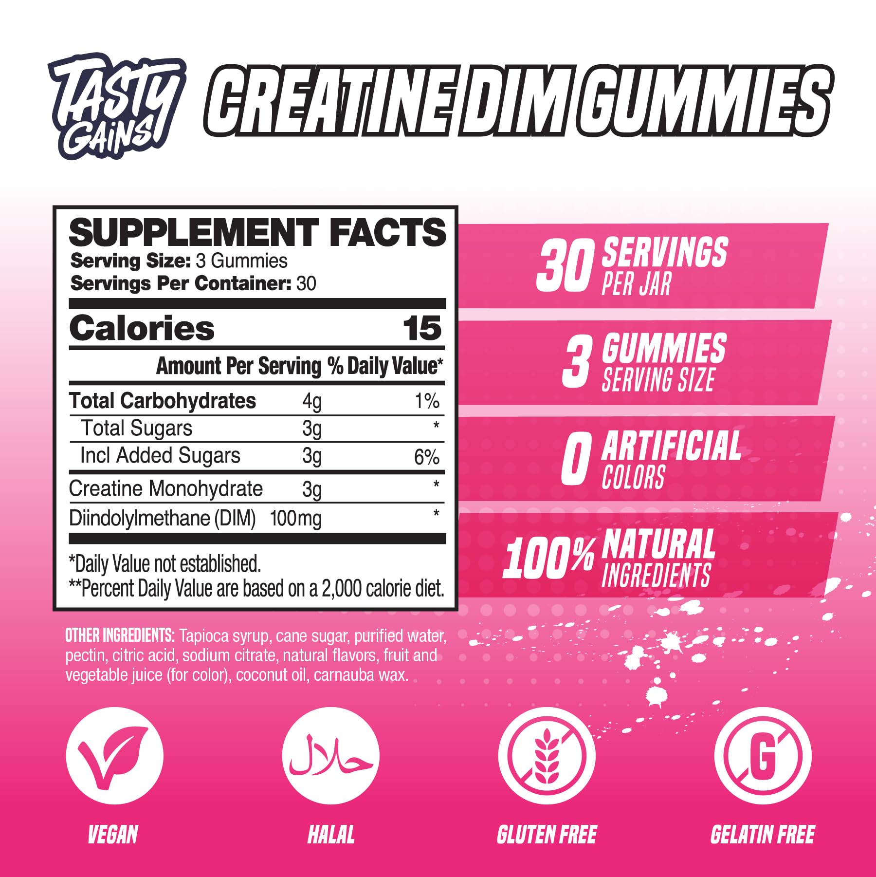 TASTY GAINS comparación de tamaño de las gomitas para dosificación clara