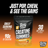 TASTY GAINS close-up de gominola mostrando textura masticable y atractivo sabor