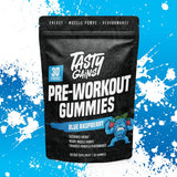 TASTY GAINS primer plano textura de gomita color azul y brillo