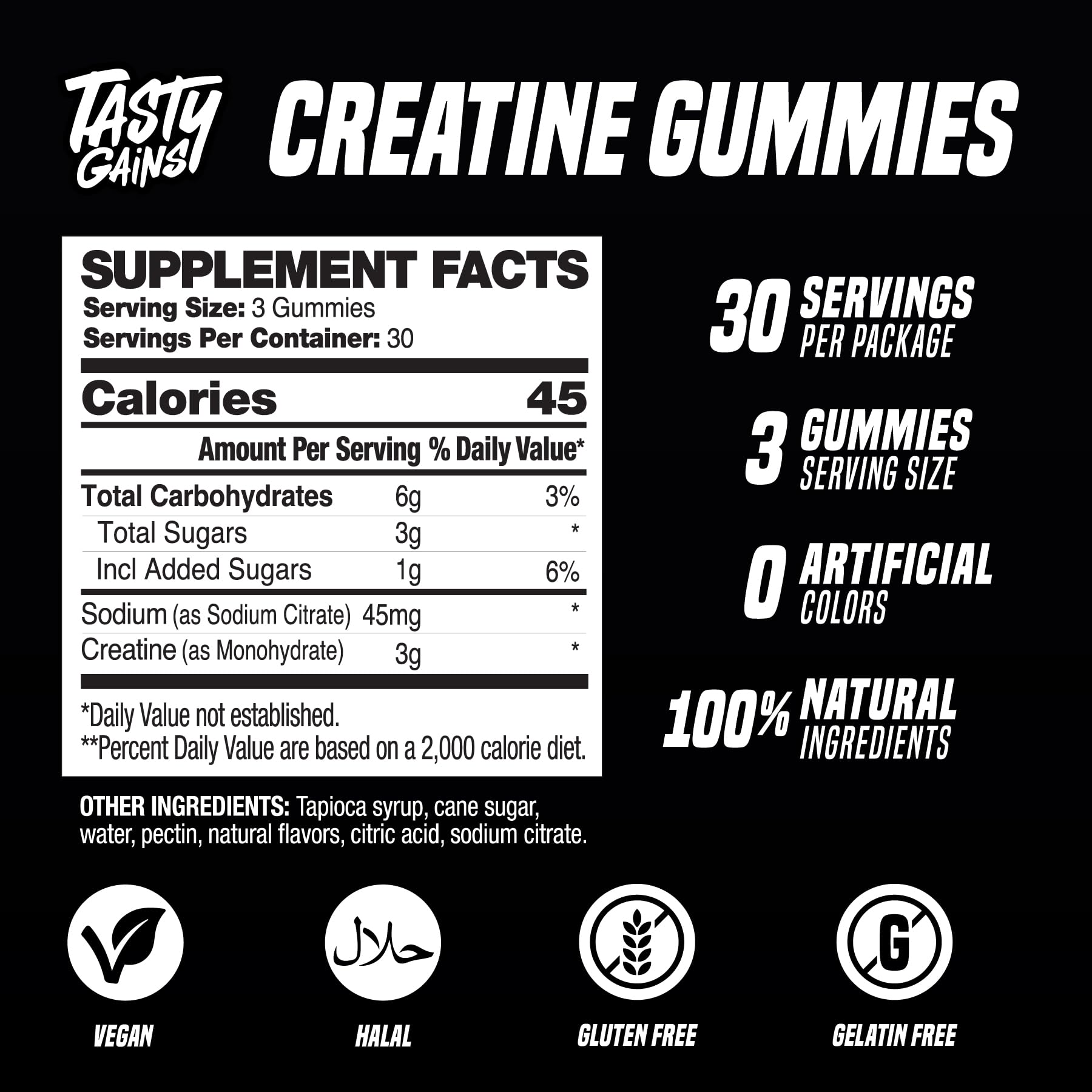 TASTY GAINS gominola tomada antes de entrenar, apoyo sencillo para el rendimiento