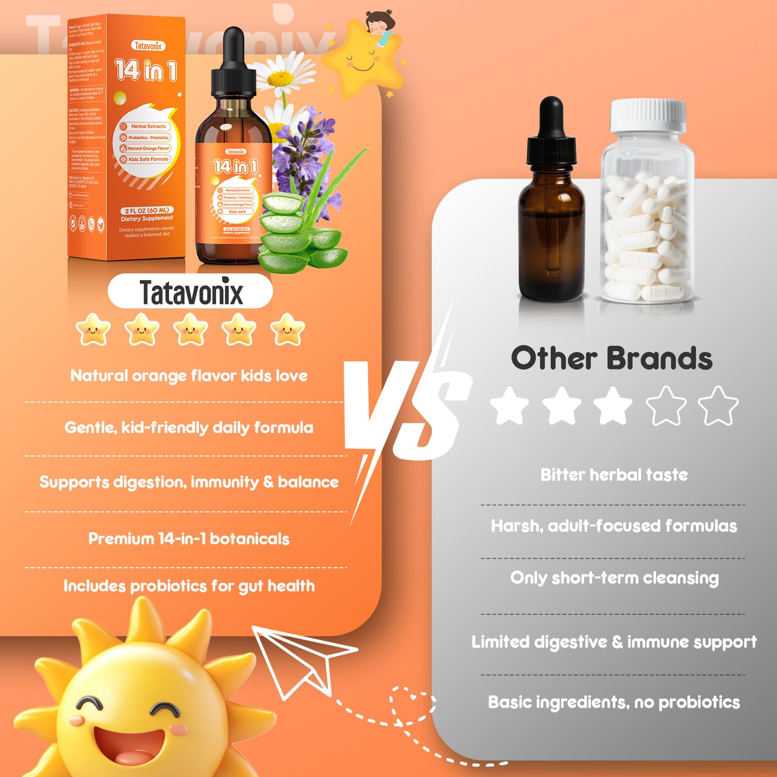 TATAVONIX etiqueta con lista de hierbas, claridad sobre ingredientes naturales