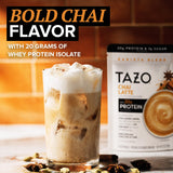 TAZO latte preparado cremoso en vaso, sabor chai y proteína