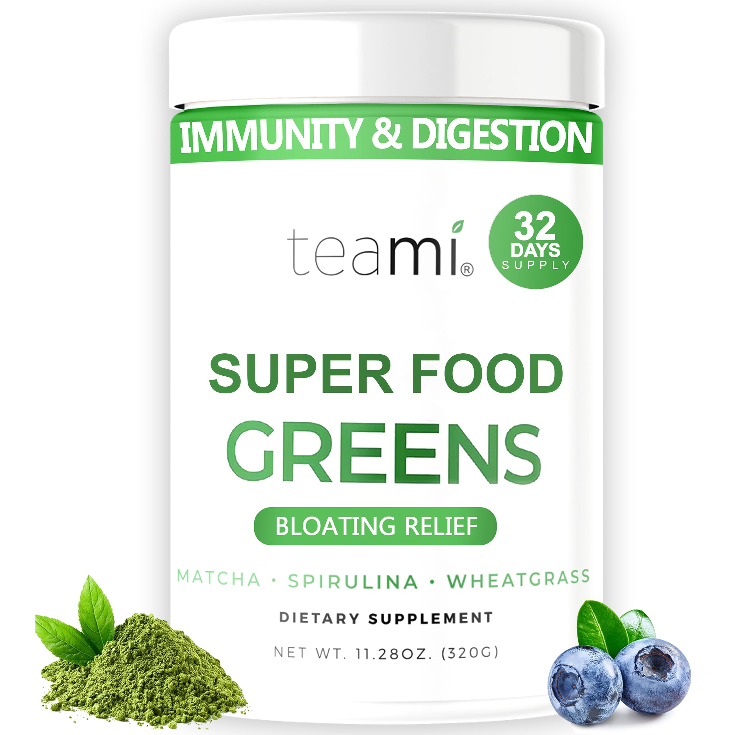 Teami envase frontal Super Greens mostrando diseño y facilidad de uso