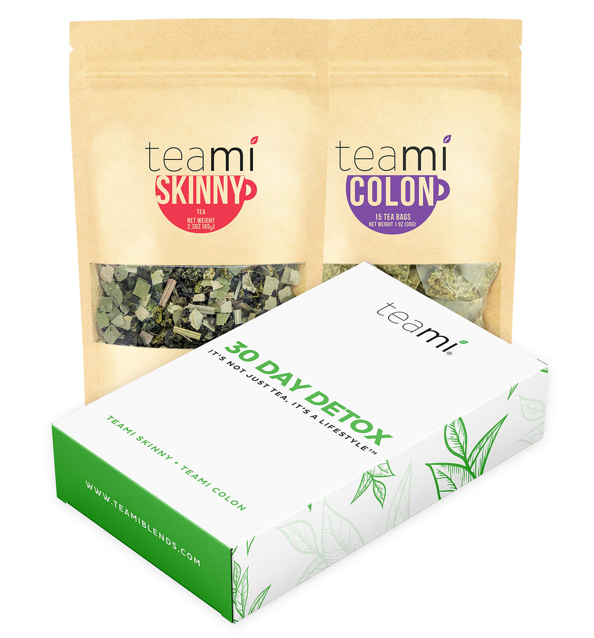 Teami pack 30 días frontal mostrando cajas y etiquetas, claridad y orden