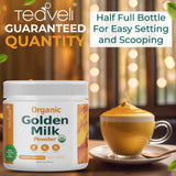 Teaveli ingredientes orgánicos (cúrcuma, jengibre, canela) ordenados