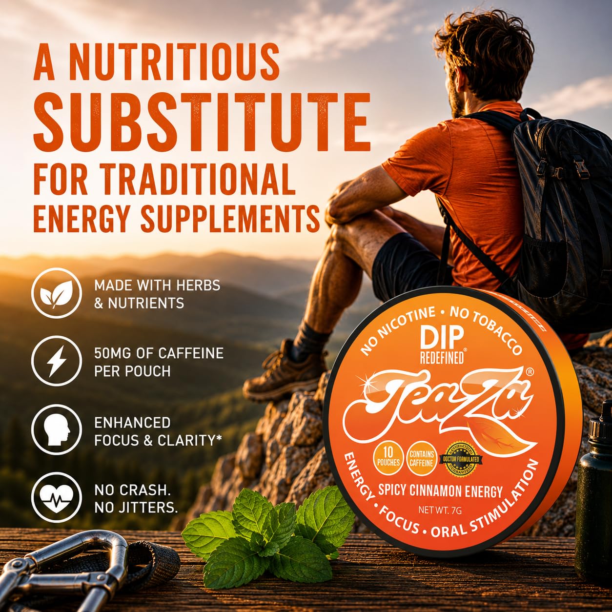 TeaZa pouch disuelto en taza en terraza para preparar té energizante