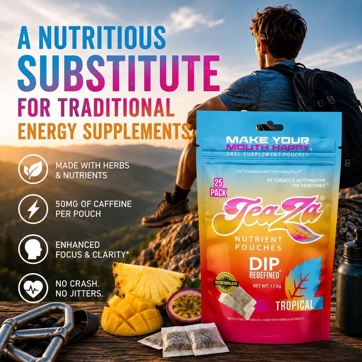 TeaZa etiqueta de ingredientes mostrando lista natural y sin nicotina
