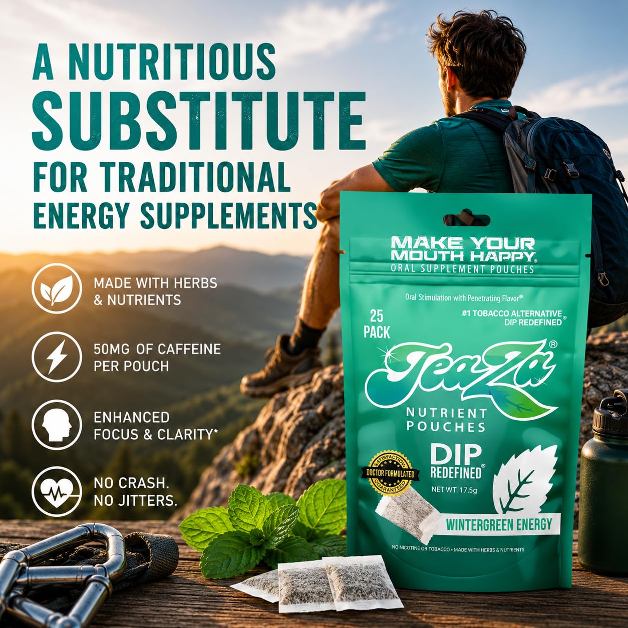 TeaZa pouch infusionado en taza para convertir en té energizante y sabroso