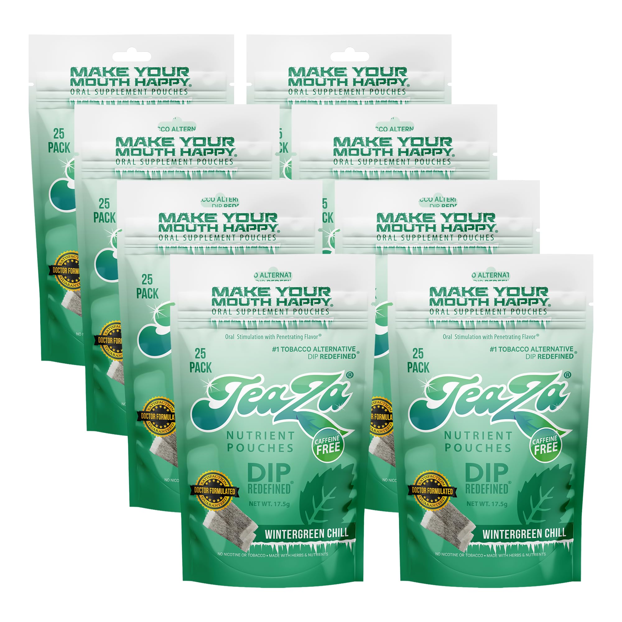 TeaZa packaging frontal Wintergreen con diseño claro y beneficio práctico
