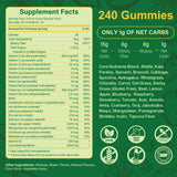 Ingredientes Tecepec: espirulina y chlorella en polvo, visible aporte de superalimentos verdes