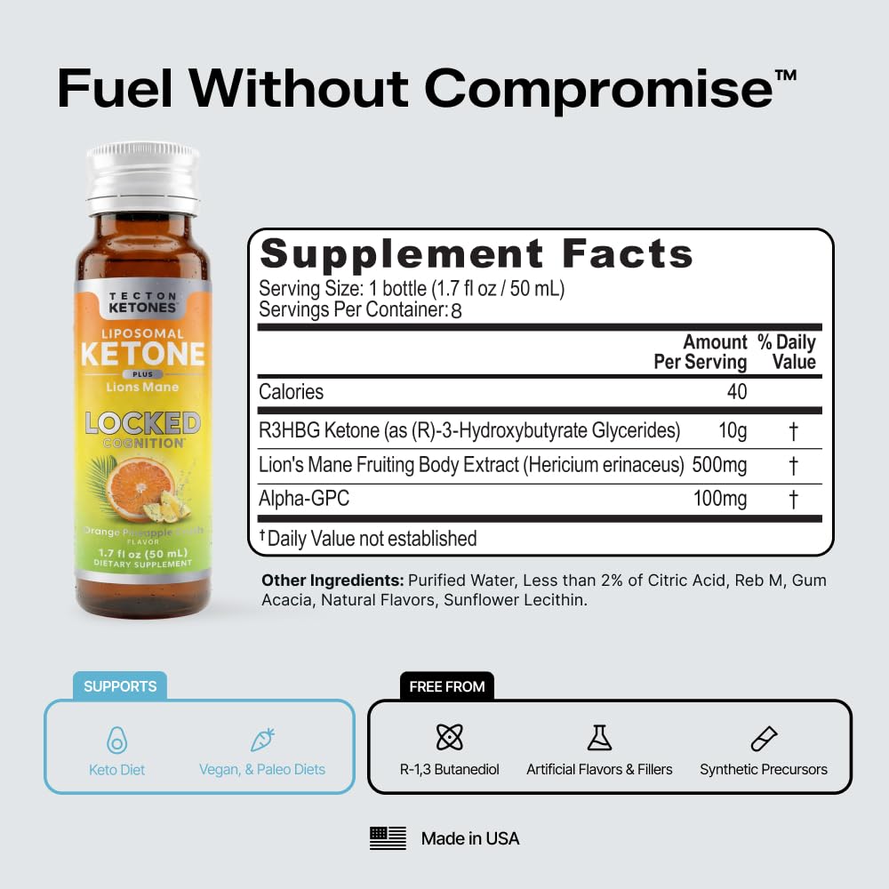 Tecton Ketones detalle del listado Alpha-GPC y Lion's Mane beneficios